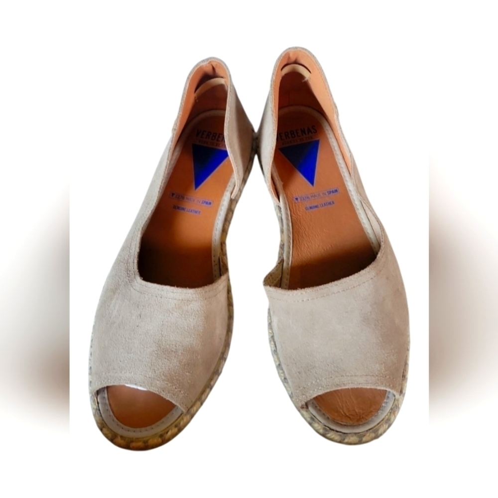 Verbenas Born To Be Fun Women's Tan Peep-Toe Suede Leather Espadrilles 40